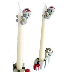 Vintage Christmas Cat Candle Climbers-Santa Candle Holders Lot-2 Taper Candles